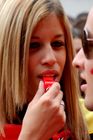 Women showing emotions at the footballgame. Frau zeigt Emotionen beim Fusballspiel