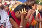 Fassungslose Deutsche Fussballfans in der public viewing arena von Zürich