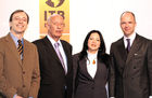 Dr. Martin Buck (Direktor KompetenzCenter Travel & Logistics, Messe Berlin); Klaus Leapple (Präsident des Bundesverbandes der Deutschen Tourismuswirtschaft e.V., BTW und Präsident des Deutschen ReiseVerbandes e.V., DRV, Berlin); Frau Magaly Toribio (Vizetourismusministerin der Dominikanischen Republik); Dr. Christian Göke (Geschäftsführer der Messe Berlin). (C)Fotodienst/Markus Mirschel