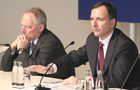 Konzepte der grenzüberschreitenden polizeilichen Zusammenarbeit. FOTO: Wolfgang Schäuble, Innenminister; Franco Frattini, Vizepräsident der Europäischen Kommission. (C) Fotodienst/Markus Mirschel