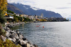 Der Genfersee bei Montreux auch Swiss Riviera genannt mit der präschtigen See-Landschaft, den Berge und Luxushotels