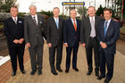 Bahnhof Mosonmagyaróvár - v.l. Alfred Veider (Transport Solutions General Manager Alcatel), Dr. Wolfgang Röss (Bereichsleiter Rail Automation&Power v. Transportation Systems Siemens AG Österreich), Friedrich Smaxwil (Transportation Systems Siemens), Jacques Barrot (EU-Verkehrskommissar), Hubert Gorbach(Vizekanzler u. Bundesminister für Verkehr Österreich), Serge Tchuruk (Chairman and CEO Alcatel), 