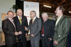 Erfindermesse Klagenfurt, Eröffnung, Messehalle 1, Bild vlnr: Albert Gunzer (WKK) , Dr. Friedrich Rödler (Präsident Österr. Patentamt), Peter Perdacher (Initiator Erfindermesse), KR Walter Dermuth (Messepräsident), Walter Zwick (Finanzstadtrat Klagenfurt)