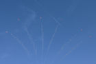 Die Patrouille Suisse Formation über Sedrun beim Gotthard-Durchbruch. Swiss Air Force Patrouille Suisse in the air above Sedrun at the Gotthard break through celebration.