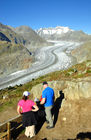 Von der Moosfluh (auf 2333 MüM) oberhalb der Riederalp haben Wanderer und Biker einen herrlichen Blick auf den längsten Gletscher der Schweizer Alpen. From Moosfluh above Riederalp trekkers and bikers have a wonderfull view to the longest melting glacier in the Swiss Alps