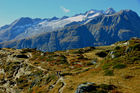 Alpenpanorama mit Nesthorn, Breithorn und Bietschhorn von der Mossflu/riederalp aus. Swiss alps panoramic view to the Nesthorn, Breithorn und Bietschhorn from Riederalp/Moosfluh. 