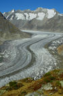 Von der Moosfluh (auf 2333 MüM) oberhalb der Riederalp haben Wanderer und Biker einen herrlichen Blick auf den längsten Gletscher der Schweizer Alpen. From Moosfluh above Riederalp trekkers and bikers have a wonderfull view to the longest melting glacier in the Swiss Alps