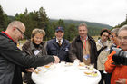 100 Jahr Feier Bernina Bahn: Wanderung mit der Schweizer Justizministerin und dem Bündner Regierungsratspräsident druch den Stazerwald. 100 years Bernina train celebration and hiking with the Swiss chancellor and Minister of Justice through the Stazerwald 