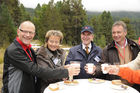 100 Jahr Feier Bernina Bahn: Wanderung mit der Schweizer Justizministerin Eveline Widmer-Schlumpf und dem Bündner Regierungsratspräsident Claudio Lardi durch den Stazerwald. 100 years Bernina train celebration and hiking with the Swiss chancellor and Minister of Justice Eveline Widmer-Schlumpf  through the Stazerwald near St. Moritz