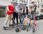 (c) fotodienst / Anna Rauchenberger - Wien, am 05.08.2010 -  Gemeinsam mit Trikke Austria powered by BEKO veranstaltete die Firma Stamm Concept Store das erste 'Spazierschweben' mit dem eTrikke in der Wiener Innenstadt. Mit dem elektrisch unterstützten Trikke UPT, eine Art Elektroroller, kann sich jeder umbeweltbewusst fortbewegen. Das Trikke UPT ist klappbar, leicht und dadurch einfach zu transportieren und zu lagern. FOTO v.l.: Ing. Christof Kotauczek, G&F HandelsgesmbH, Mag. Marcus Fried, GF Stamm Concept Store, Prof. Ing. Peter Kotauczek, Firmengründer BEKO Asset Management GmbH, begeisteter User des eTrikke.