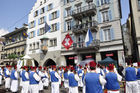 Musiker am traditionellen Zürcher Sechseläuten-Parade, dem Festumzug der Zunftleute, am Limmatquai.