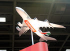 (C) fotodienst/Wolfgang Weitlaner; Der schwebene Emirates Airbus A380 mit dem Logo für den FIFA-Cup 2010.
