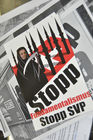 SVP-Bundesrat Ueli Maurer als Moslem und SVP-Scharfmacher auf einem Plakat der umstrittenen und völkerrechtlich ungültigen Minarett-Verbotsinitiative mit dem Spruch: Stopp Fundamentalismus - Stopp SVP