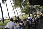 Was für ein Vergnügen: Frühstücksbuffet im Freien in der Severin Sea Lodge Mombasa mit Sicht auf den Strand und das Meer