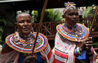 Kenyas beautifull Masai-Women parade at the VIP welcome-ceremony at Diani Reef Hotel 