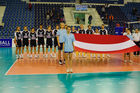 Team Österreich bei der Nationalhymne vor dem Spiel gegen die Spanien