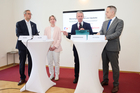  fotodienst / Anna Rauchenberger - Wien, Austria - 23.09.2026 - Vorsorge braucht ein Update - ÖDG, ÖKG, ÖGN und ÖGIM präsentieren einen wissenschaftlichen Fahrplan für eine moderne Vorsorgeuntersuchung in Österreich. FOTO v.l. Univ.-Prof. PD Dr. Harald Sourij, MBA, Präsident der ÖDG, Graz, Univ.-Prof.in Dr.in Kathrin Eller, Vorsitzende der ÖGN, Graz, Univ.-Prof. Dr. Alexander Rosenkranz, Präsindet der ÖGIM, Wien, Univ.-Prof. Daniel Scherr, Präsident der ÖKG, Graz: