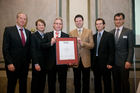 (c) fotodienst/ Martina Draper; Best Innovator Award 2009, Preisverleihung, A.T. Kearney Unternehmensberatung 
v.l.n.r: Dr. Reinhold Mitterlehner (BM für Wirtschaft, Familie und Jugend), DI Hannes Hammer (Rosenbauer), DI Gottfried Brunbauer (Mitglied des Vorstandes der Rosenbauer International AG), DI FH Jürgen Aigner (Sprecher des Innovationsteams), DI Wolfgang Luftensteiner (Rosenbauer), DI Dr. Florian Haslauer (Vice Presdident A.T. Kearney Ges.m.b.H)
