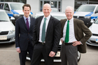 FirstProtect, Spezialist für 24h-Live-Fernüberwachung in Österreich, bau seine Sicherheitsflotte weiter aus. Bei der Übernahme der neuen Fahrzeuge in der vergangenen Woche waren auch die Geschäftsführer des deutschen Mutterhauses ProtectionOne anwesend. Im Bild: Sebastian Schilling, Michael Röhrenbacher, Matell Schilling.

(c) fotodienst / Anna Rauchenberger - Wien, am 18.02.2014 - First Protect