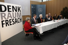 Am 22. Jänner 2015 hat sich der Denk.Raum.Fresach bei einem Pressegespräch in der Alpen-Adria-Universität Klagenfurt der Öffentlichkeit vorgestellt. Der Präsident des Kuratoriums, Hannes Swoboda, informierte über die ersten Maßnahmen, darunter die Veranstaltung der Europäischen Toleranzgespräche am 22. Mai im Bergdorf Fresach. Im Bild: Museums-Geschäftsführerin Hilde Schaumberger, Evang. Superintendent Manfred Sauer, PEN-Club Austria Präsident Helmut A. Niederle, Hannes Swoboda, Landtagspräsident Reinhart Rohr, IV-GF Claudia Mischensky und Sebastian Schuschnig.