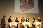 Kärnten-Delegation in Speyer auf dem Podium (v.l.n.r.) Manfred Geiger (BKS Bank), Stefan Schimeon und Georg Schiller von der Tubex AG, KPMG-Wirtschaftstreuhänder Josef Weinländer, Friedrich Schmiedl von der Austrian Business Agency (ABA), Moderatorin, Entwicklungsagentur-Geschäftsführerin Sabrina Schütz.