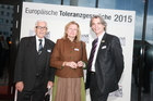 Europäische Toleranzgespräche 2015: Empfang für die Denker und Philosophen am 21. Mai 2015 im Hotel Holiday Inn in Villach mit Altpolitiker Nikolaus Lanner, Nahost-Expertin Karin Kneissl und Organisator Wilfried Seywald.