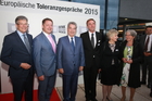 Europäische Toleranzgespräche 2015: Empfang für die Denker und Philosophen am 21. Mai 2015 im Hotel Holiday Inn in Villach mit Landeshauptmann Peter Kaiser, Bürgermeister Günther Albel, Bundespräsident Heinz Fischer, Superintendent Manfred Sauer, Helli Thelesklaf und Hilde Schaumberger.