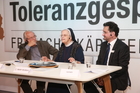 Freitag nachmittag (22.5.2015) wurden die Europäischen Toleranzgespräche in zwei Panels fortgesetzt, die den Auswirkungen von außereuropäischen Konflikten, Kriegen und Klimawandel auf Europa gewidmet waren. Im Bild: Die Autoren Alois Brandstetter, Fabjan Hafner und Sr. Maria-Andreas Weißbacher.