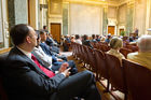 (C) fotodienst.at /Anna Rauchenberger  - Wien, 01.06.2011 –  Heute lud das Wirtschaftsforum der Führungskräfte (WdF) zur Generalversammlung ins Haus der Industrie. Im Rahmen der Veranstaltung wurden die Agenden des scheidenden Vorsitzenden an den neuen Vorsitzenden übergeben. Das WdF wurde 1979 gegründet und vertritt die Anliegen der österreichischen Führungskräfte, unter anderem als Vertreter im eurpäischen Dachverband Confédération Européenne des Cadres (CEC). Dem unabhängigen Verein gehören bundesweit knapp 2800 ManagerInnen an.