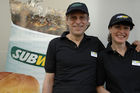 Foto: Herr und Frau Koch (Geschäftsleiter des Subway Zürich)Grand Opening des ersten Subway Restaurants in der Sihlstrasse 99 in Zürich durch die Geschäftsführerin  Brigitta Koch. (C) Fotodienst/Tabea Vogel. 