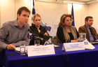 George Kaminis Mayor of Athens  (R), Louka Katseli (2R) , Minister  of Labour and Social Insurances, Anna Dalara (3R) deputy Minister of Labour and Social Insurances, Yiannos Livanos (L) General Secretary for Youth 