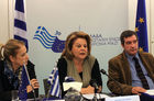 George Kaminis Mayor of Athens  (R), Louka Katseli (C) , Minister  of Labour and Social Insurances, Anna Dalara (L) deputy Minister of Labour and Social Insurances