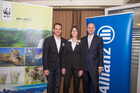 Allianz und WWF starten nachhaltigen Finanzmarkt in Österreich. Im Bild (v.l.n.r.): Armand Colard, Leiter des Bereichs Sustainable Finance bei WWF Österreich; WWF-Österreich-Chefin Andrea Johanides; Wolfram Littich, CEO Allianz Österreich