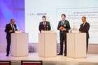 Foto: Moderator, Claus Döring, Börsen Zeitung; Dr. Tjark Schütte, Deutsche Post DHL Group; Stefan Wintels, Citigroup Global Markets; Henning Gebhardt, DWS