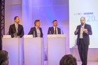 Podiumsdiskussion: Die Rolle moderner IR im Zusammenwirken mit Vorstand und Aufsichtsrat. Im Bild: v.l.n.r. Andreas Hagenbring, Deutsche Lufthansa AG, Kai Panitzki, FinLab AG, Michael Schmidt, DeKa Investment GmbH und Claus Döring, Chefredakteur der Börsen-Zeitung