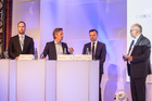 Podiumsdiskussion: Die Rolle moderner IR im Zusammenwirken mit Vorstand und Aufsichtsrat. Im Bild: v.l.n.r. Andreas Hagenbring, Deutsche Lufthansa AG, Kai Panitzki, FinLab AG, Michael Schmidt, DeKa Investment GmbH und Claus Döring, Chefredakteur der Börsen-Zeitung