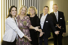 (c) www.fotodienst.at / Anna Rauchenberger – Wien, 04.10.2018 - Travel Industry Club Austria Diskussion zu Beschäftigungsprognosen: v.l.n.r. Angela Pengl-Böhm, Michaela Reitterer (ÖHV), Eva Buzzi (ÖBB Rail Tours), Berend Tusch (vida) und Harald Hafner (Travel Industry Club Austria).