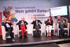 Europäische Toleranzgespräche, Eröffnungstag am 6. Juni 2019 im Kärntner Bergdorf Fresach. Im Bild v.l.n.r. Kuratoriumspräsident Hannes Swoboda, Moderator Claus Reitan, England-Versteher Rüdiger Görner, die Autorin Sonia Boumad und der Autor Serafettin Yildiz.