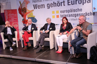 Europäische Toleranzgespräche, Eröffnungstag am 6. Juni 2019 im Kärntner Bergdorf Fresach. Im Bild v.l.n.r. Kuratoriumspräsident Hannes Swoboda, Moderator Claus Reitan, England-Versteher Rüdiger Görner, die Autorin Sonia Boumad und der Autor Serafettin Yildiz.