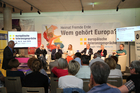 Der Wirtschatsforum der Europäischen Toleranzgespräche in Fresach befasste sich mit den Themen Ausverkauf von Grund und Boden die Folgen, Abwanderung und Digitalisierung als Chance für die Region. Im Bild v.l.n.r. Kulturanthropologe Michael Zinganel, Landtagspräsident Reinhart Rohr, ORF-Moderatorin Sonja Sagmeister, Hagelversicherung-CEO Kurt Weinberger, Sozialwissenschafterin Brigitte Kratzwald, Blogger und Steuerberater Johann Neuner.