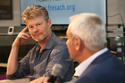 Europaforum der Toleranzgespräche am 25. Mai 2023. Im Bild: Gemeinwohl-Experte Christian Felber, ORF-Moderator Peter Fritz.