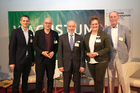 Wirtschaftsforum der Toleranzgespräche im Kärntner Bergdorf Fresach am 26. Mai 2023. Im Bild v.l.n.r. Prof. Georg Brasseur, AK-Globalisierungsexperte Valentin Wedl, Moderator Thomas Cik, WKK-Vizepräsidentin Astrid Legner und Philosoph Graham Parkes.