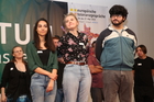Poetry Slam der Europäischen Toleranzgespräche am 26. Mai 2023 in Fresach. Im Bild: Die Sieger Erini Kalta, Estha Sackl, Muhammed Dumanli.