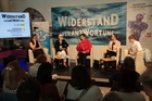 Europaforum Fresach. Im Bild v.l.n.r. die Ingeborg Bachmann-Kennerinnen Simone Schönett, Ines-Katharina Knoll, Claudia Herzmansky, Irene Fussl und Barbara Frank vom ORF Kärnten.